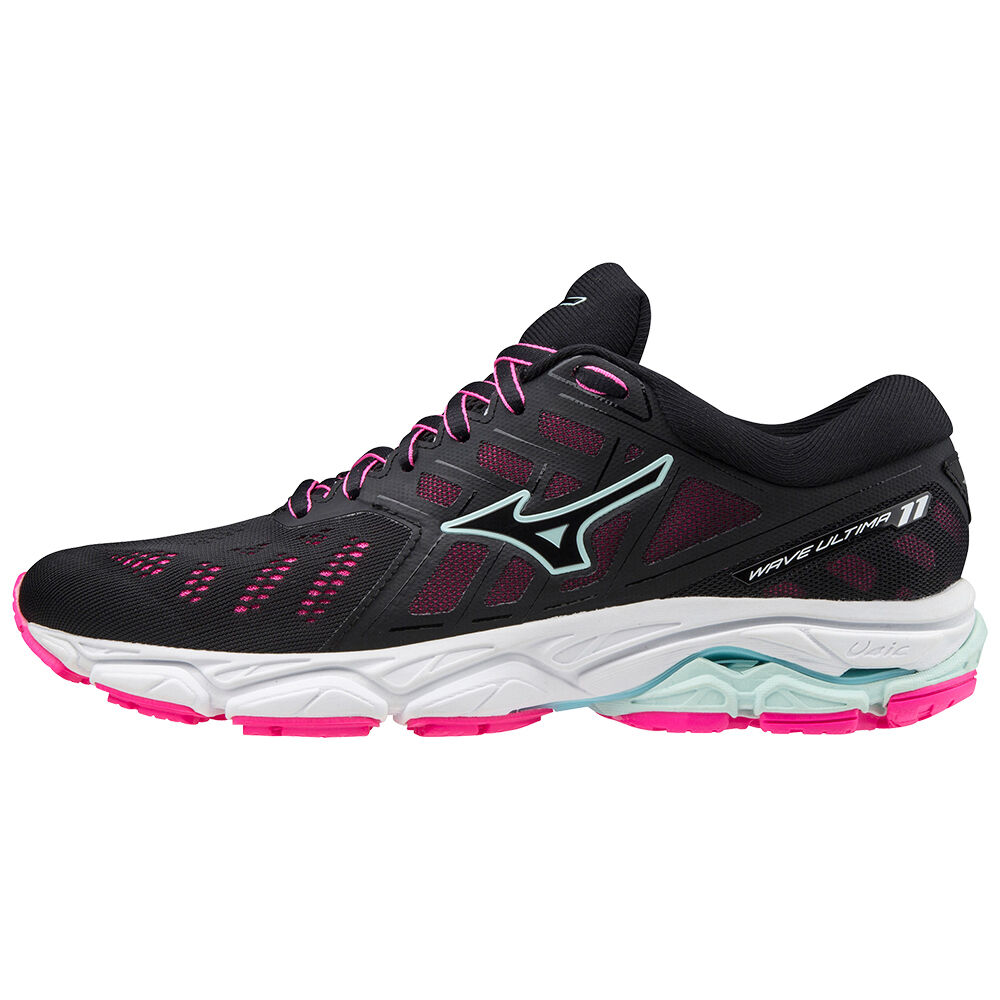 Mizuno Wave Ultima 11 - Bayan Koşu Ayakkabısı - Siyah/Açık Turkuaz/Pembe Türkiye (WUVYMN-354)